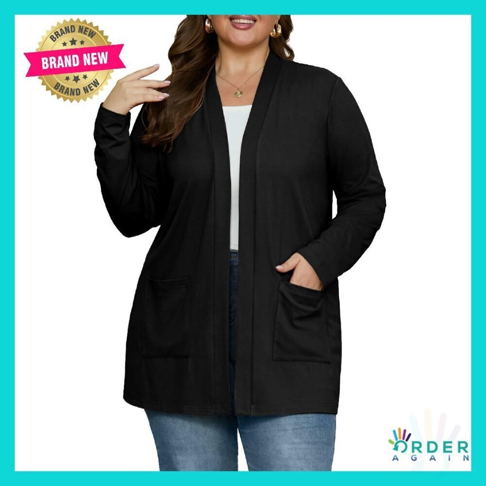 Lightweight Cardigan Open Front Plus Size Long Sleeve Pockets Casual Cover Up